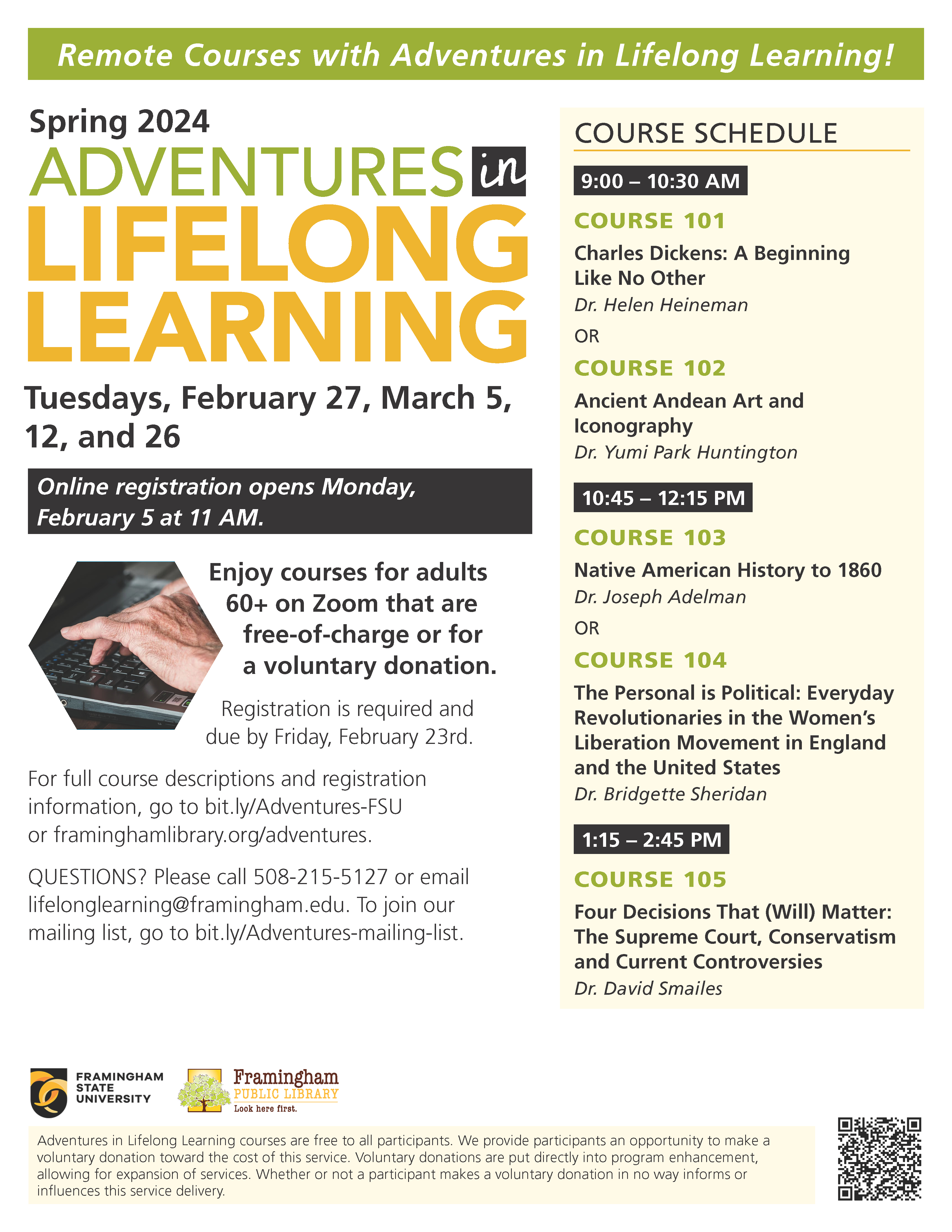 Adventures in Lifelong Learning Spring 2024 Flyer